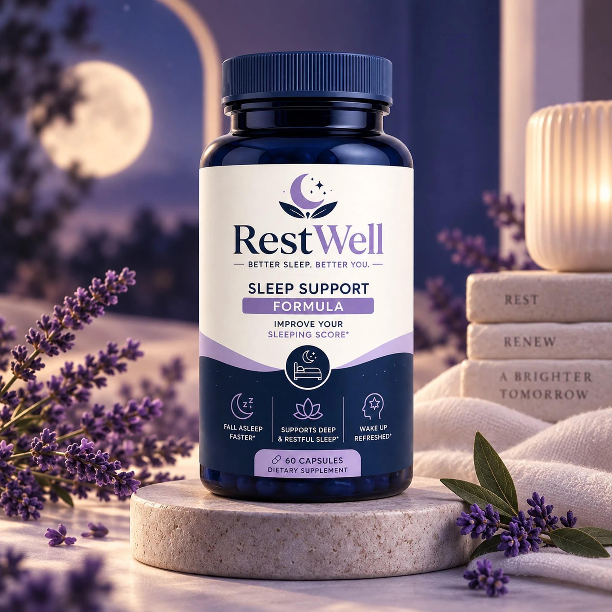RestWell evening routine capsules packaging, front view
